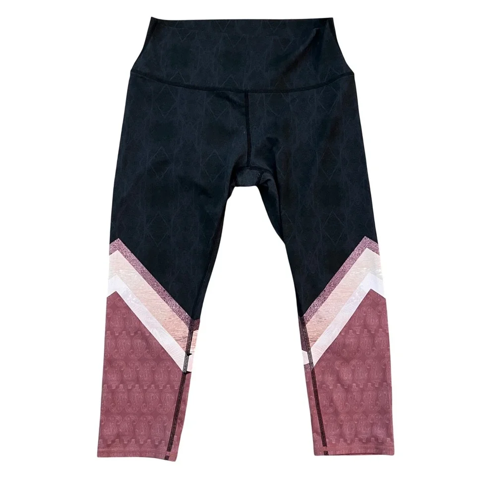 Alo Yoga Womens High Waist Chevron Paisley Colorblock Leggings Blue Mauve L